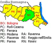 Localização da província de Bolonha na Região Emilia Romanha