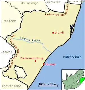 Localização na província de KwaZulu-Natal