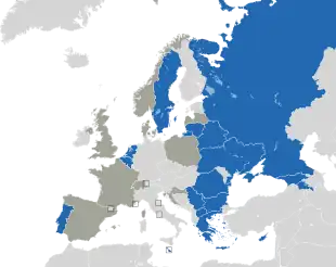 Um mapa colorido dos países da Europa