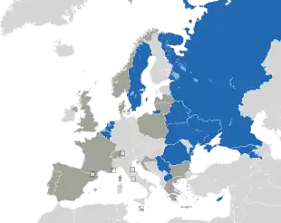 Um mapa colorido dos países da Europa