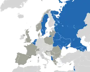 Um mapa colorido dos países da Europa