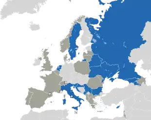 Um mapa colorido dos países da Europa