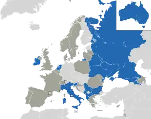 Um mapa colorido dos países da Europa