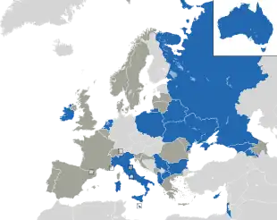 Um mapa colorido dos países da Europa