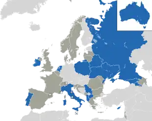 Um mapa colorido dos países da Europa