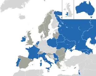 Um mapa colorido dos países da Europa