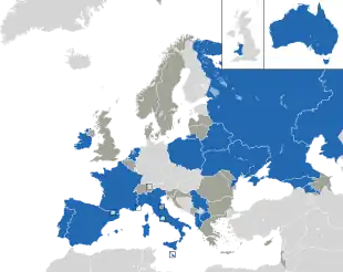 Um mapa colorido dos países da Europa