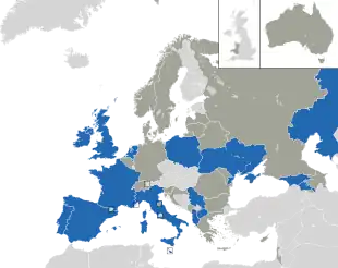 Um mapa colorido dos países da Europa