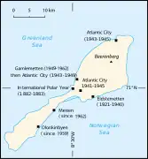 Mapa dos assentamentos em Jan Mayen.