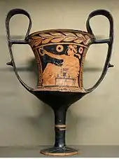 Cântaro de um Simpósio, com figuras vermelhas,  ca. 450-425 a.C. da Beócia. Museu do Louvre.