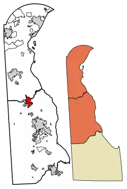 Localização nos condados de Kent e New Castle