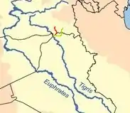 Localização aproximada do Cabur (linha verde) e do Hezil Suiu (linha vermelha);