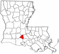 Localização da paróquia no estado da Luisiana