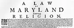 Um close no primeiro parágrafo do "Maryland Toleration Act".
