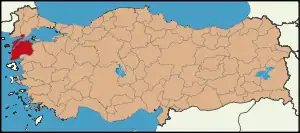 Localização da província de Çanakkale na Turquia