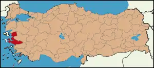 Localização da província de Esmirna na Turquia