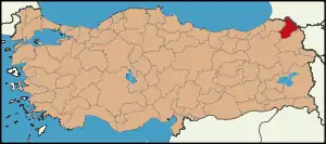 Localização da província de Ardahan na Turquia