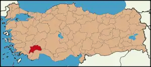 Localização da província de Burdur na Turquia
