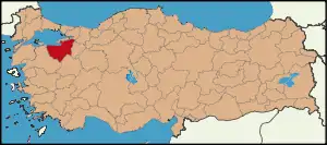 Localização da província de Bursa na Turquia
