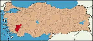 Localização da província de Denizli na Turquia