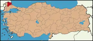 Localização da província de Kırklareli na Turquia