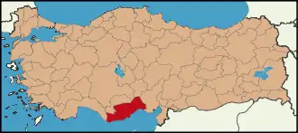 Localização da província de Mersin na Turquia