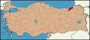 Localização da província de Rize na Turquia