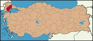 Localização da província de Tekirdağ na Turquia