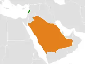 Mapa indicando localização da Arábia Saudita e do Líbano.