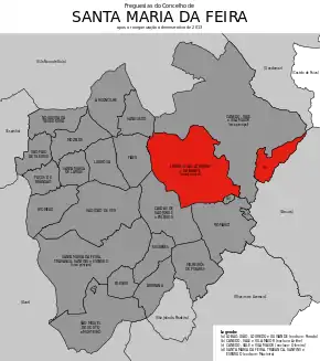 Localização no município de Santa Maria da Feira