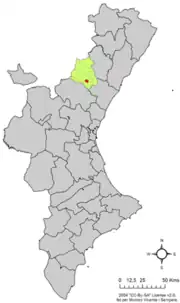 Localização do município de Fuentes de Ayódar na Comunidade Valenciana