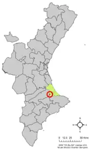 Localização do município de Llocnou de Sant Jeroni na Comunidade Valenciana