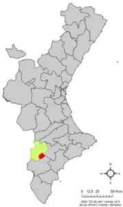 Localização do município de Sax na Comunidade Valenciana