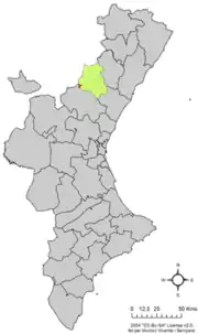 Localização do município de Fuente la Reina na Comunidade Valenciana