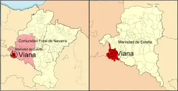 Localização do município de Viana (Espanha) em Navarra e na Merindade de Estella