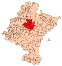 Localização da área metropolitana e da comarca de Pamplona em Navarra