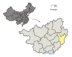 Localização de Wuzhou em Quancim e na China