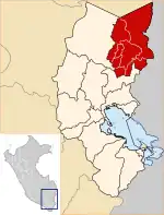 Localização da província de Sandia na região de Puno