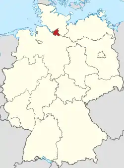 Mapa da Alemanha destacando a cidade-estado de Hamburgo