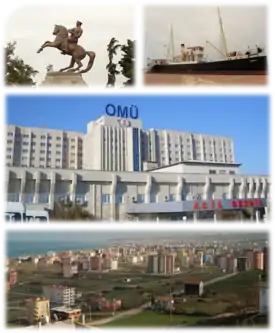 Da esquerda para a direita e de baixo para cima: 1)&nbsp;Estátua de Kemal Atatürk no parque Belediye; 2)&nbsp;Museu SS Bandırma; 3)&nbsp;Universidade Ondokuz Mayıs; 4)&nbsp;Vista da cidade e desde a área de Balipaşa