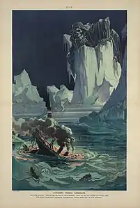 "Luxos versus botes salva-vidas", sobre o naufrágio do Titanic. Ilustração de 1912.