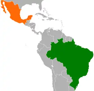 Mapa indicando localização do Brasil e do México.