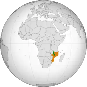 Mapa indicando localização do Maláui e de Moçambique.