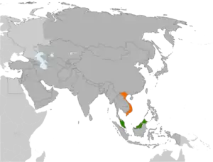 Mapa indicando localização da Malásia e do Vietnã.