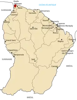 Localização de Awala-Yalimapo na Guiana Francesa
