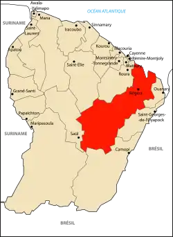 Localização de Régina na Guiana Francesa