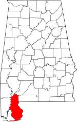 Localização do Map of Alabama highlighting Baldwin County