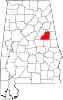 Localização do Map of Alabama highlighting Clay County