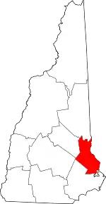 Localização do Map of New Hampshire highlighting Strafford County