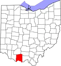 Localização do Map of Ohio highlighting Adams County